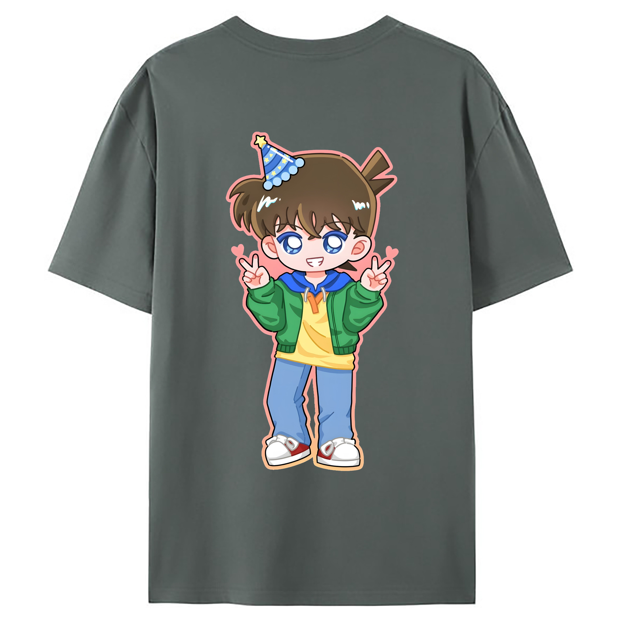 （画像用） 名探偵コナン 江戸川 コナン Detective Conan Conan Edogawa 綿100％ メンズ半袖Tシャツ（バックプリント） 通気性